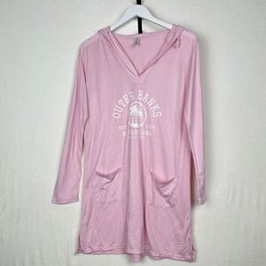 NWT Outer Banks North Carolina Salty Vibes Pink Hoodie Tunic Dress Sz M Beach